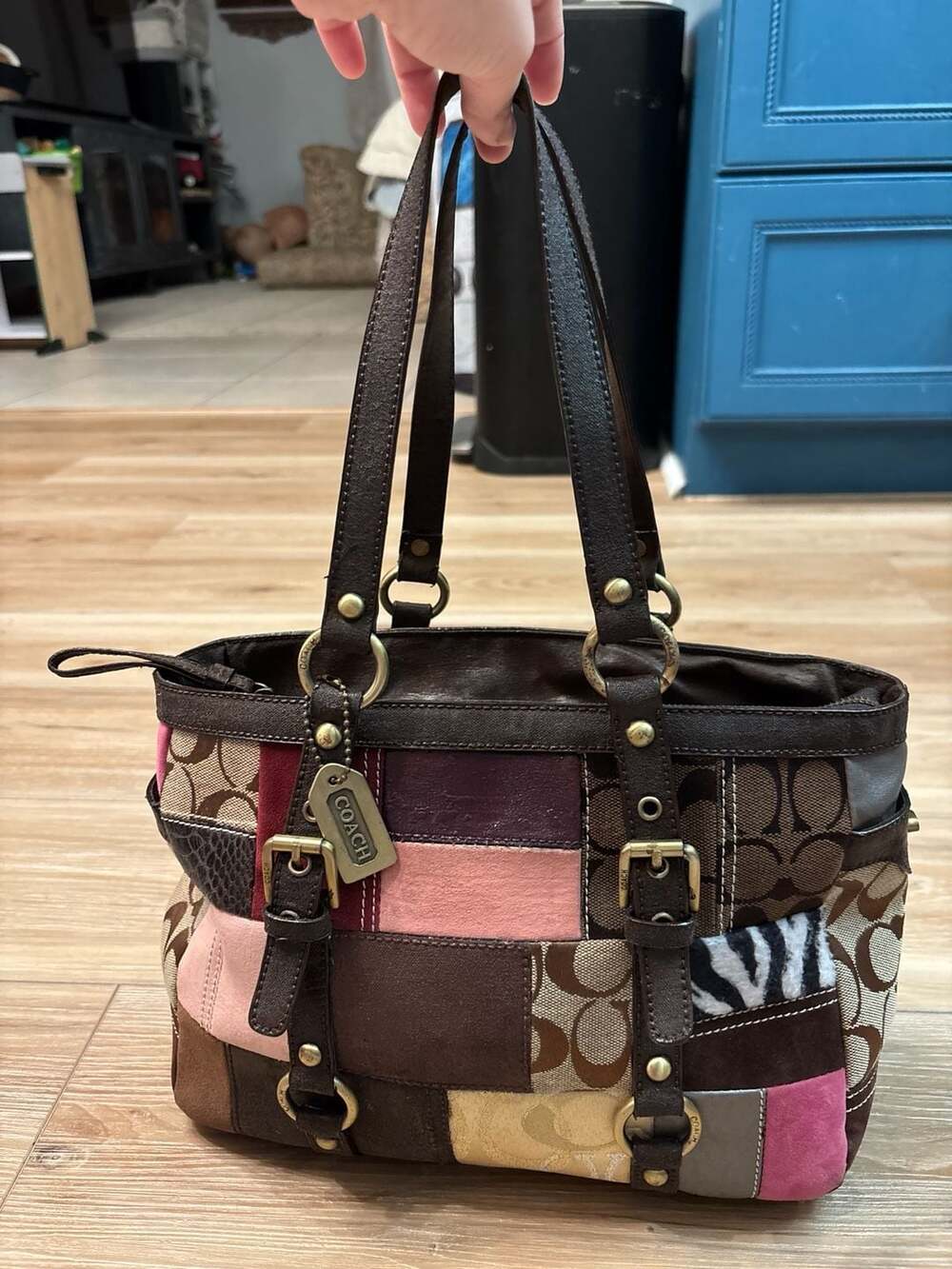Coach Signature Multicolor Suede and Leather Patchwork Tote RESTORED